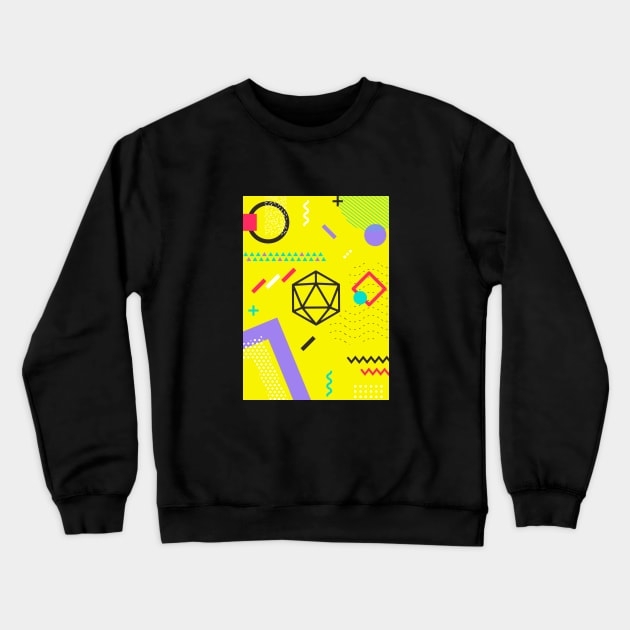 Retro Memphis Yellow Polyhedral 20 Sided Dice Tabletop RPG Crewneck Sweatshirt by dungeonarmory